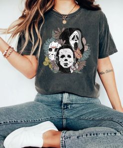 Horror movie Floral shirt, Halloween floral Tshirt, Retro Halloween shirt, Scream, Jason, Michael Myers, Fall Shirt, Halloween Gift Shirt